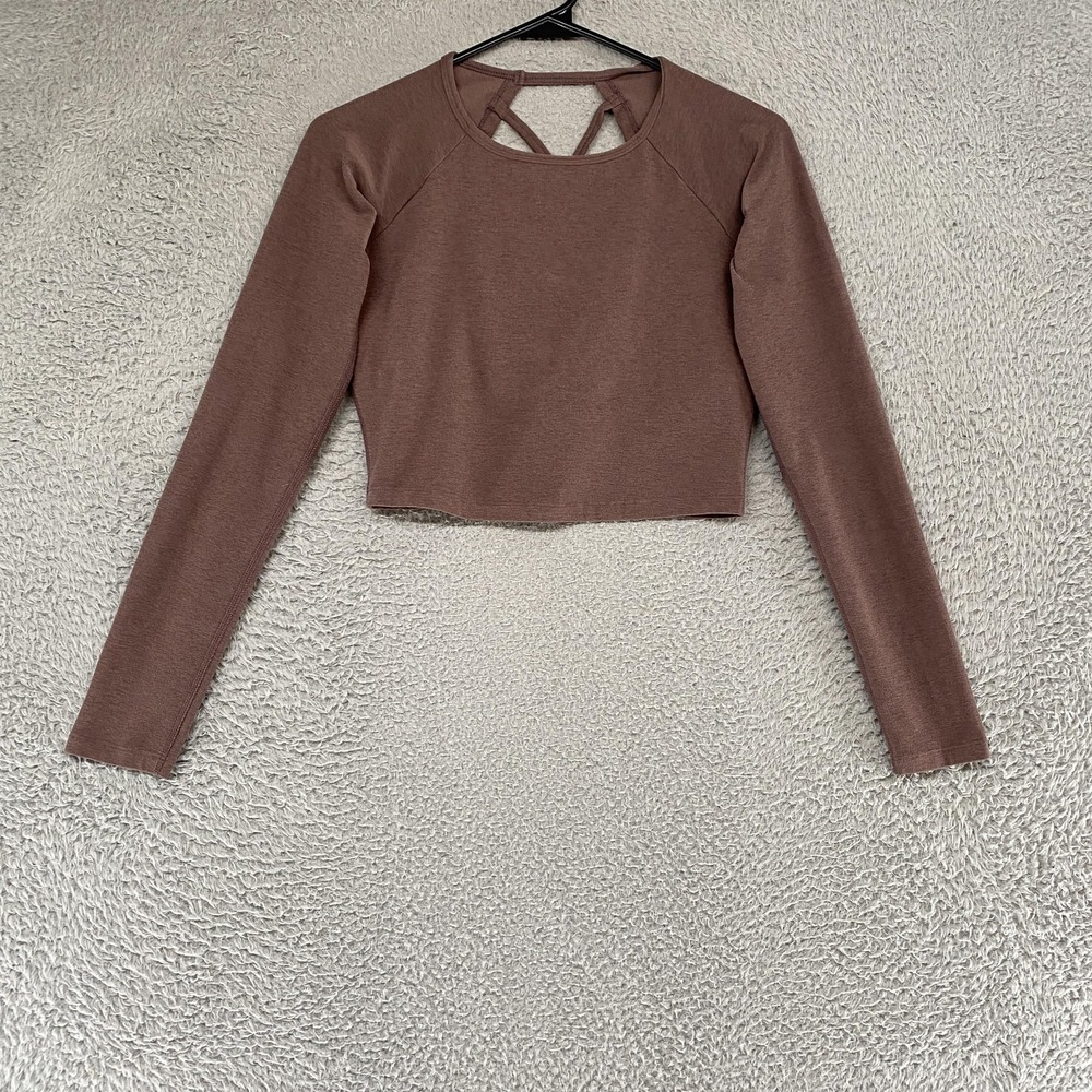 Beyond Yoga Mauve Brown Long-Sleeve Crop Top with Strappy Back